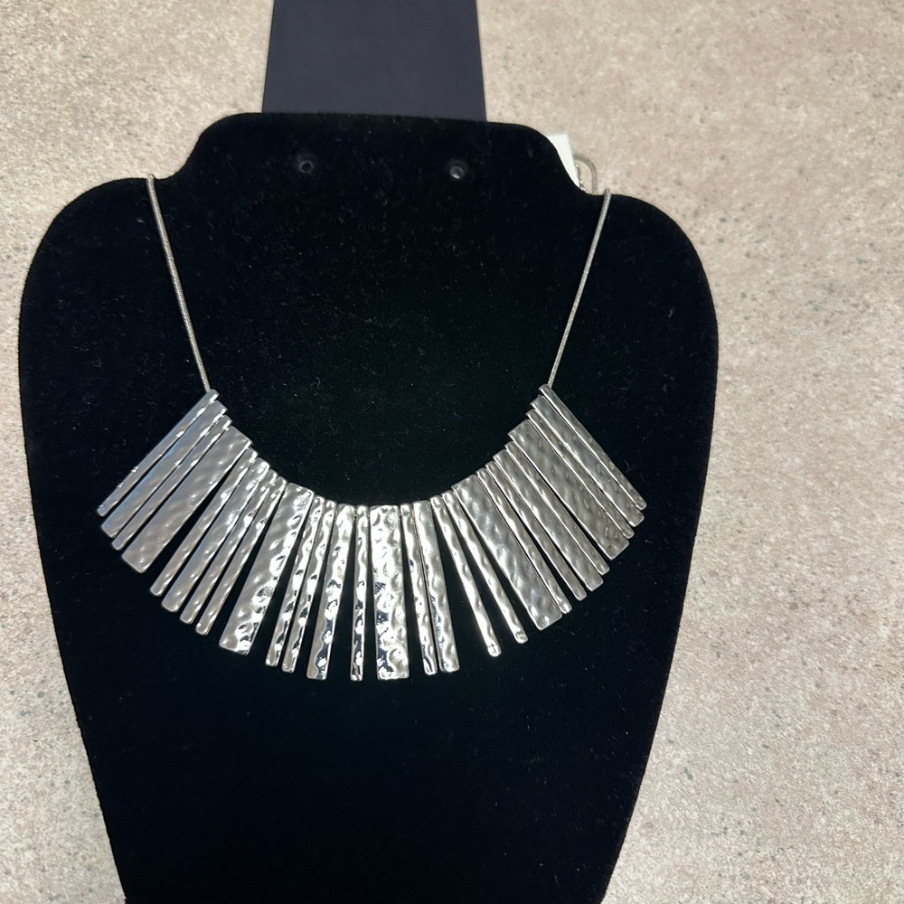 Banana Republic Silver Fan Necklace Bold Statement Jewelry